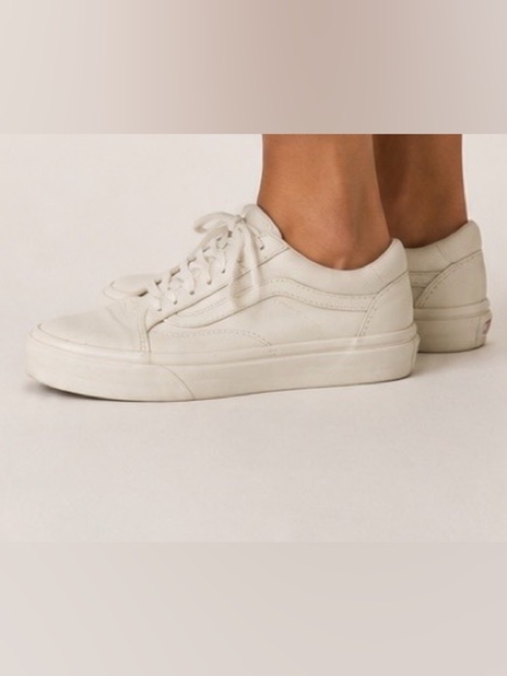 Vans Leather Low Top Sneakers Old Skool 90s Y2K Ivory VTG Skater Preppy Gen Z 6